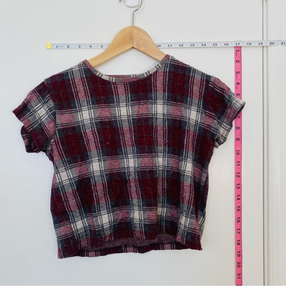 Brandy Melville Red & Navy Plaid Short Sleeve Crop Top